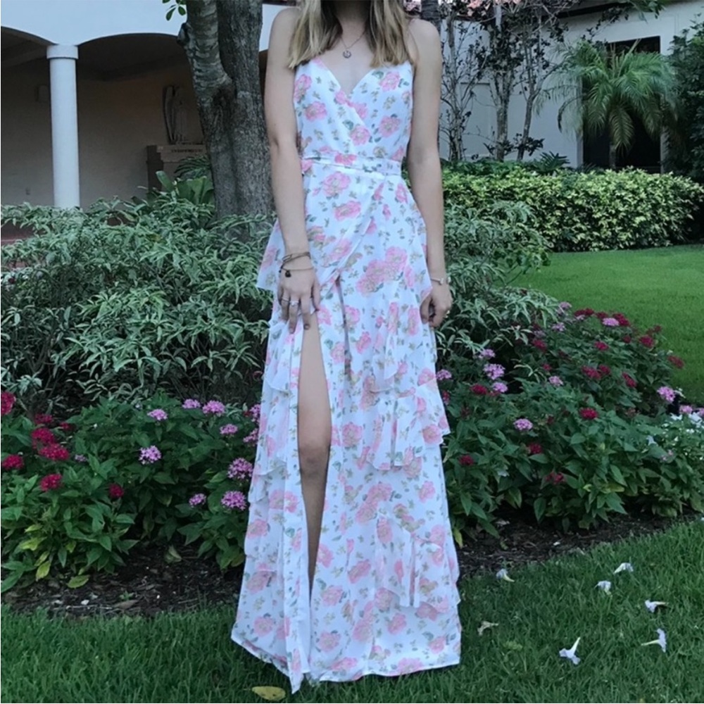 LPA Floral Tiered Wrap Maxi Dress Size Large